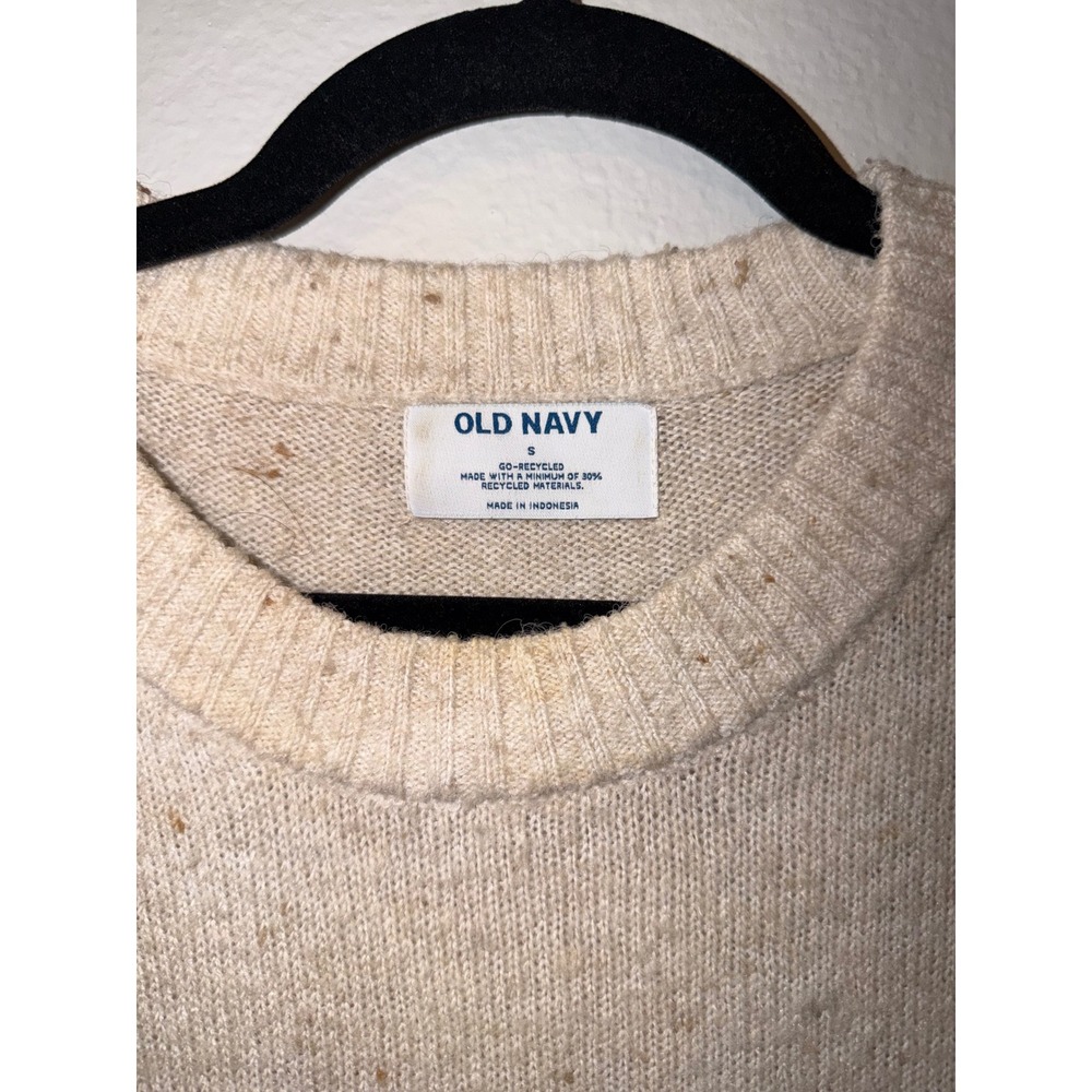 Old Navy Go-Recycled Cream Oatmeal Speckled Knit Crewneck Sweater Small - Picture 2 of 4